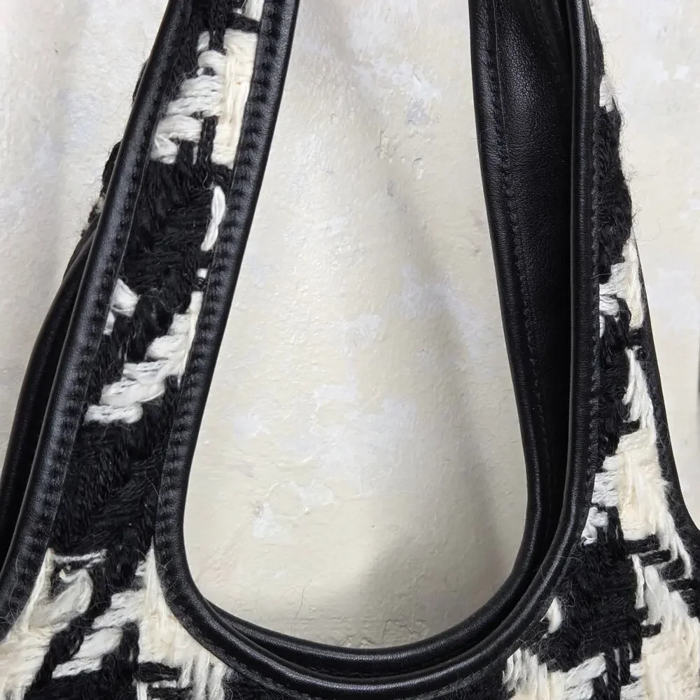 Miu Miu Houndstooth Wool Leather Black White Shoulder Bag Purse Turn Lock✨️Y2K - Picture 7 of 15